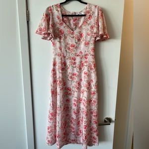 FLORAL PINK MIDI DRESS